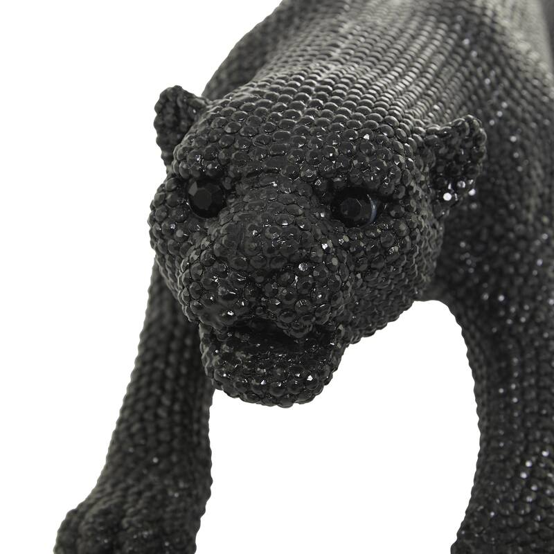 Polystone Leopard Floor Decorative Sculpture with Carved Faceted Diamond Exterior - Silver or Black - Roche River Decor