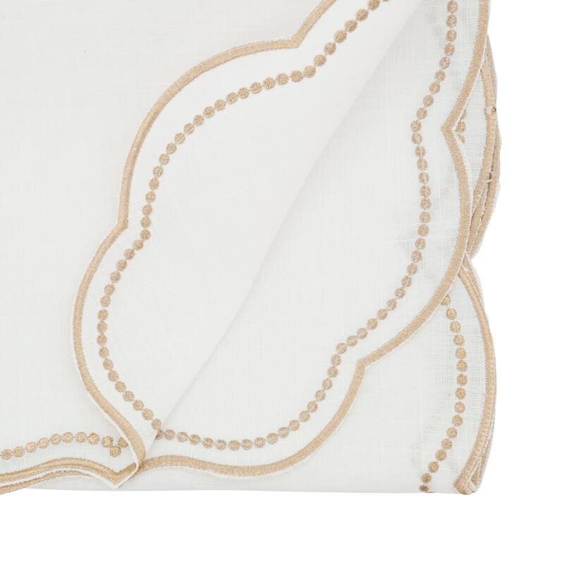Embroidered Polka Dot Table Runner With Scallop Edge