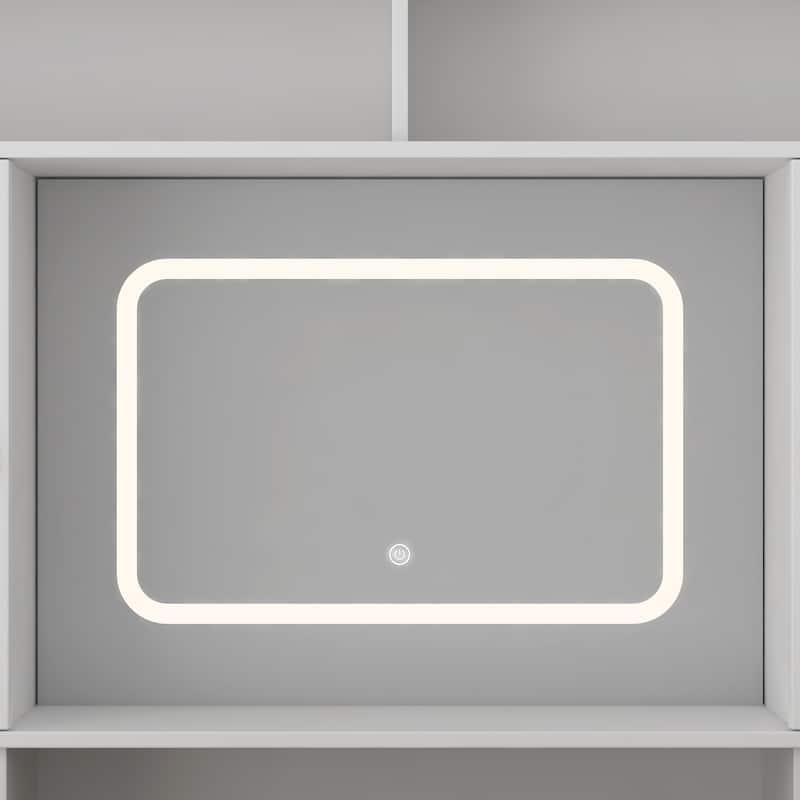 Farmhouse Vanity Desk with Makeup Mirror, Touch Light and Drawers, White Make-up Vanity Dressing Table with Charging Station