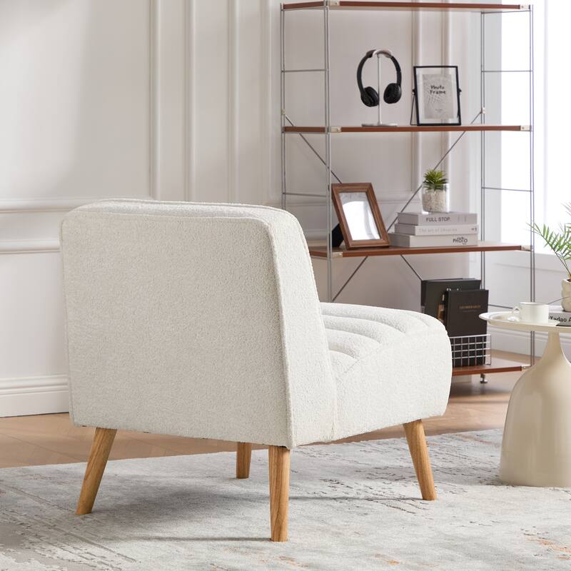 Anmytek 24.4 Wide Space-Saving Modern Chenille Armless Accent Chair with Rubber Wood Legs