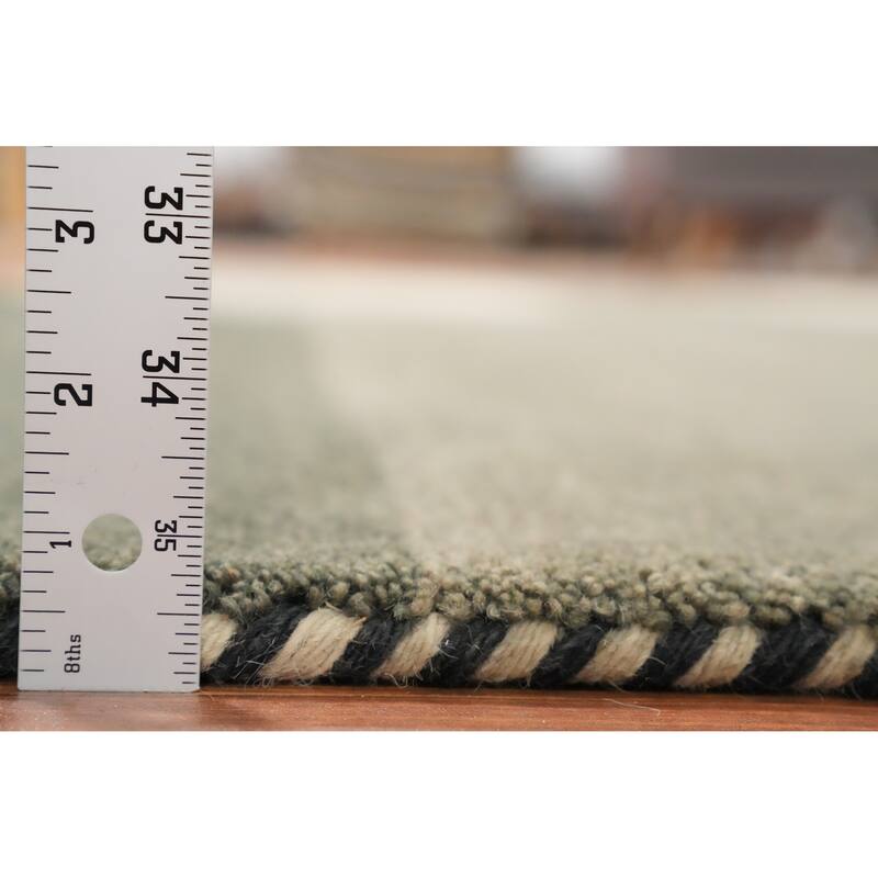 Hand Knotted Oriental 100% Wool Carpet Modern Geometric Green Gabbeh Area Rug - 9' 11'' X 8' 3''