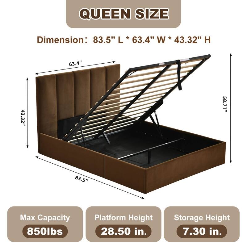 Full Size Lift-Up Storage Bed, White