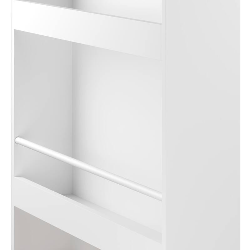 Wall-Mounted Kids Bookshelf with 4 Front-Facing Display Shelves, Modern White Book Rack with Natural Wood Base