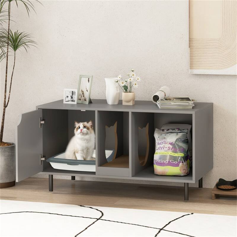 Hidden Cat Litter Box Cabinet With Storage And Scratch Pad