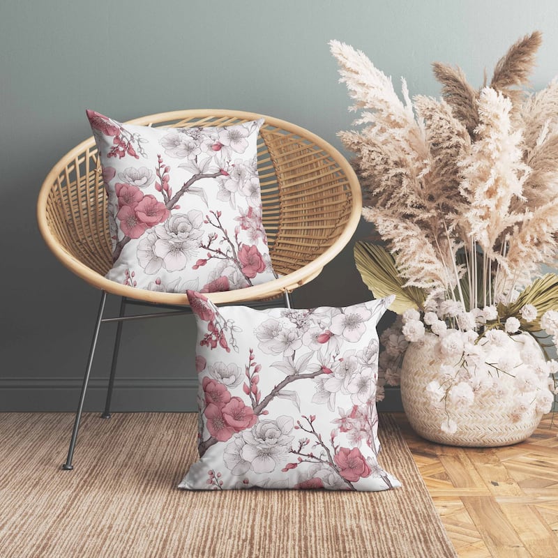 Petal Poetry Indoor/Outdoor Reversible Throw Pillow White and Pink