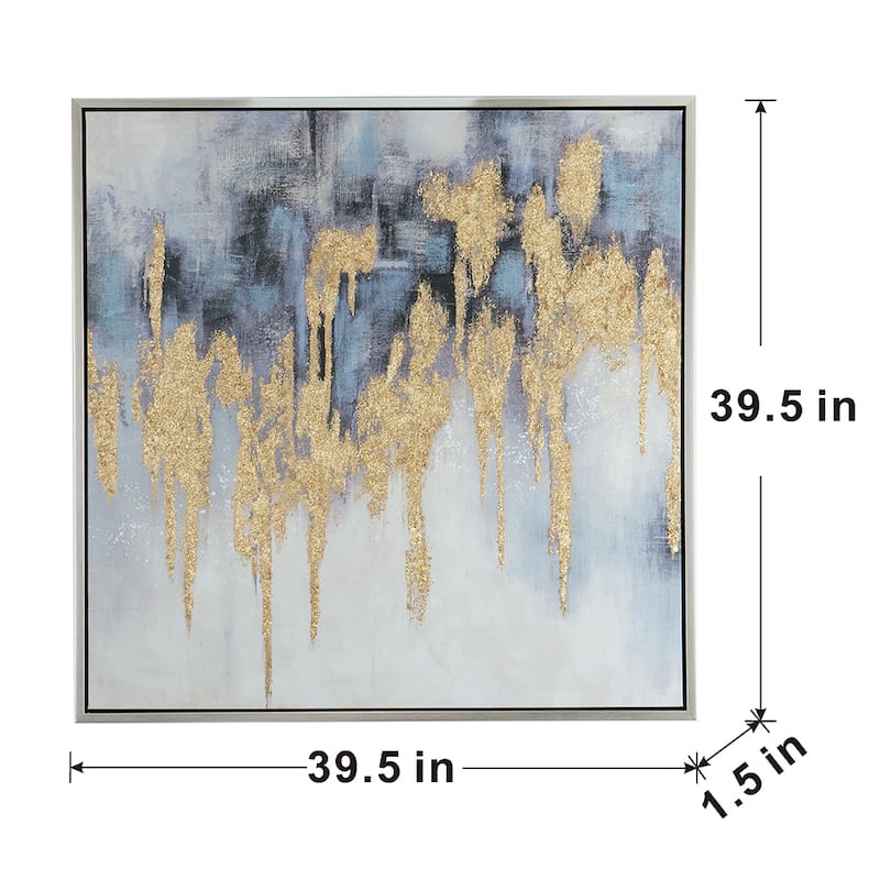 Modern Oil Painting Square Art Wall Decor with Gold Embellishment, for Living Room Dining Room Office