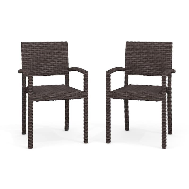 Martha Stewart 2PK Outdoor Rattan Wicker Stackable Dining Armchairs - 21"W x 22.5"D x 33.5"H - Brown
