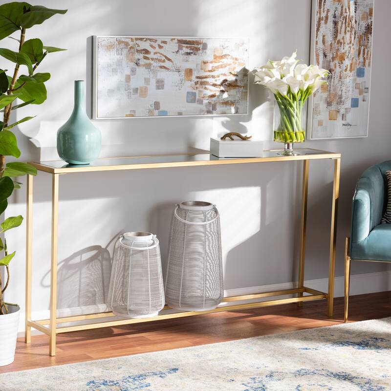 Alessa Gold Finished Metal and Mirrored Glass Console Table