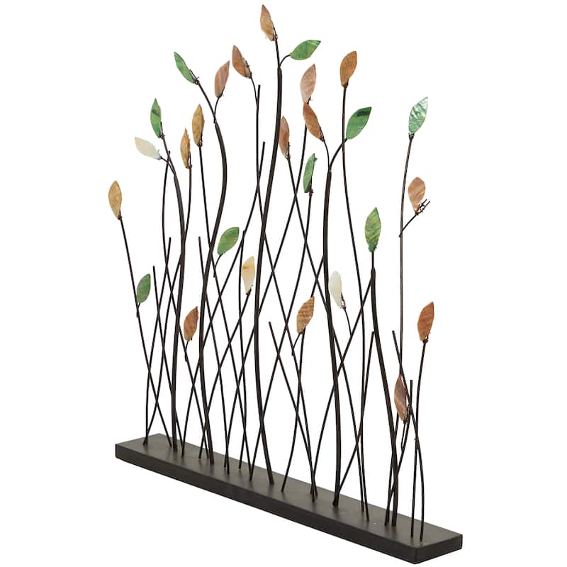 Whimsical Black Metal Leaf Sculpture with Black Base