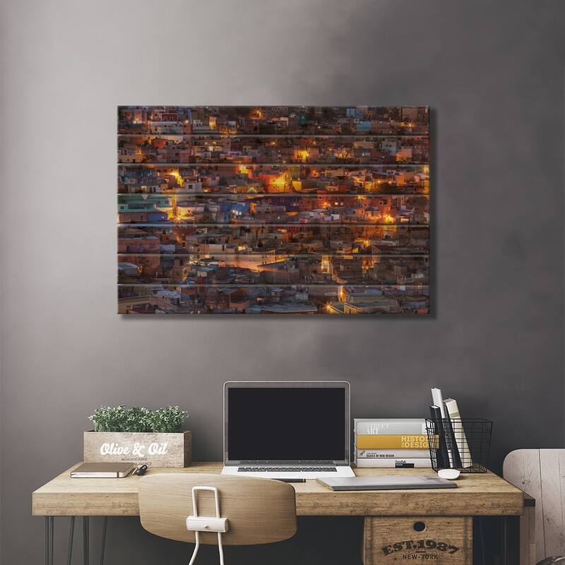 Mexico, Guanajuato. Street lights add ambience to this twilight village scene. Print On Wood by Brenda Tharp - Multi-Color