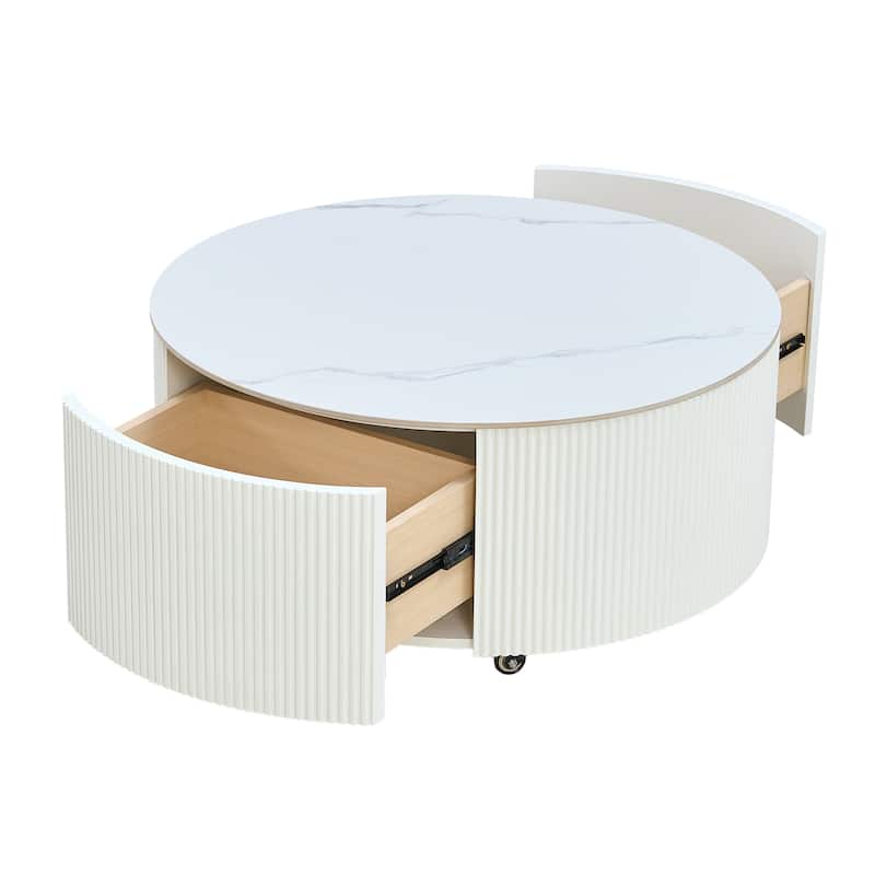 Contemporary Round Coffee Table with Lockable Casters by Harper&Bright Designs