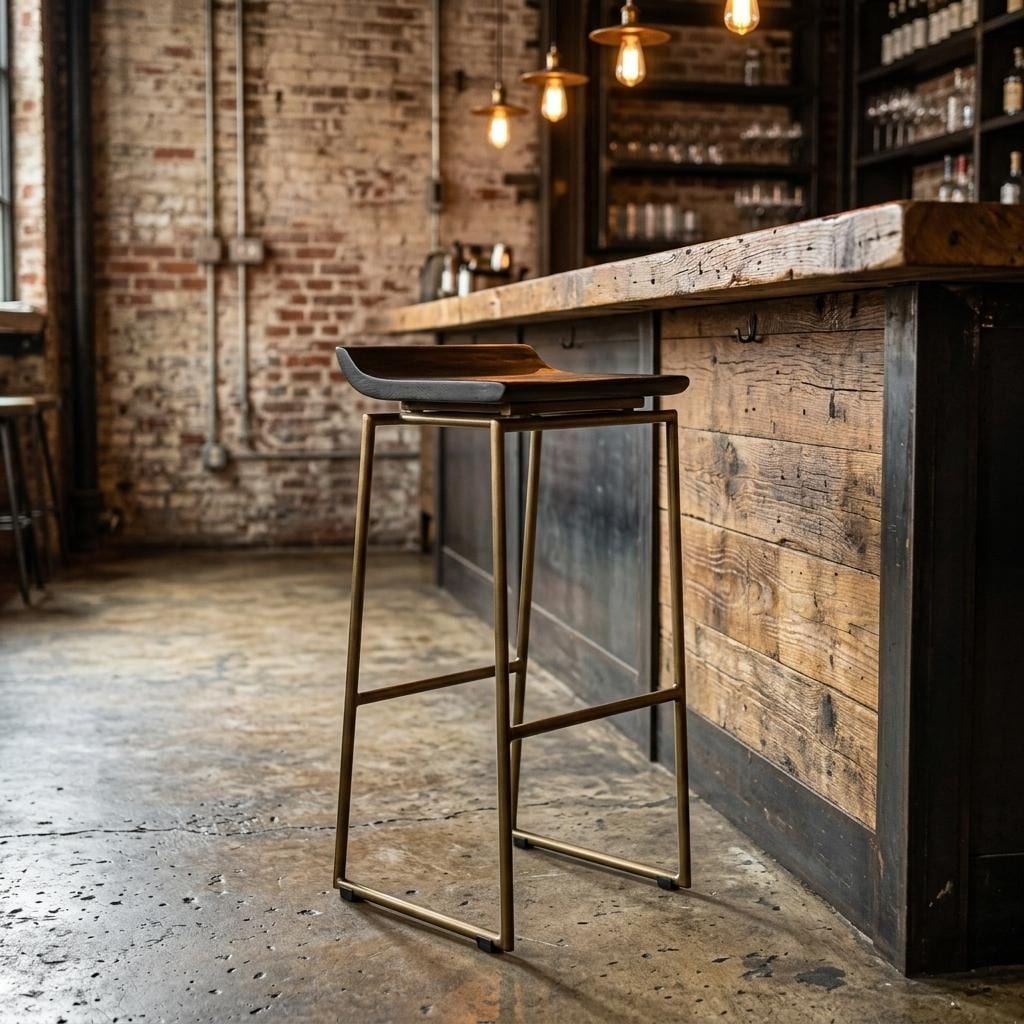 HomeRoots 30" Black And Gold Solid Wood And Metal Backless Bar Height Bar Chair