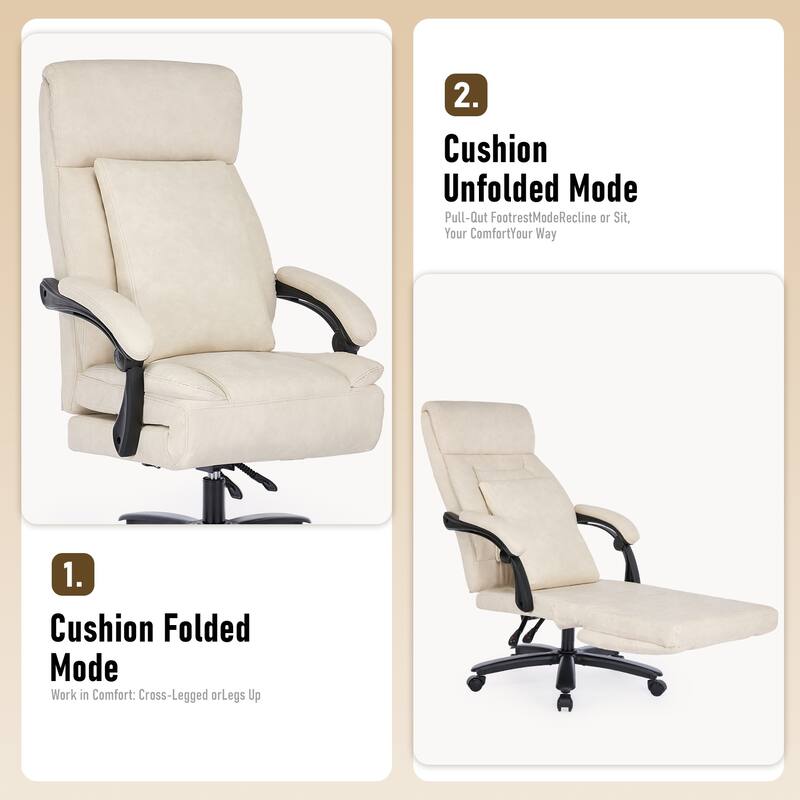 500Lbs Ergonomic Office Chair with Foot Rest, Faux Leather Executive Chair Reclining Chair, Swivel Heavy Duty Task Desk Chairs