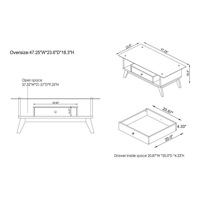 Tevi Modern 47-inch Glass Top 1-Shelf Coffee Table by Furniture of America