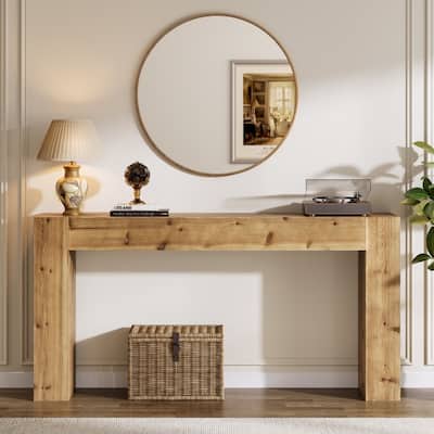 63-inch Solid Wood Console Table, Farmhouse Long Entryway Table