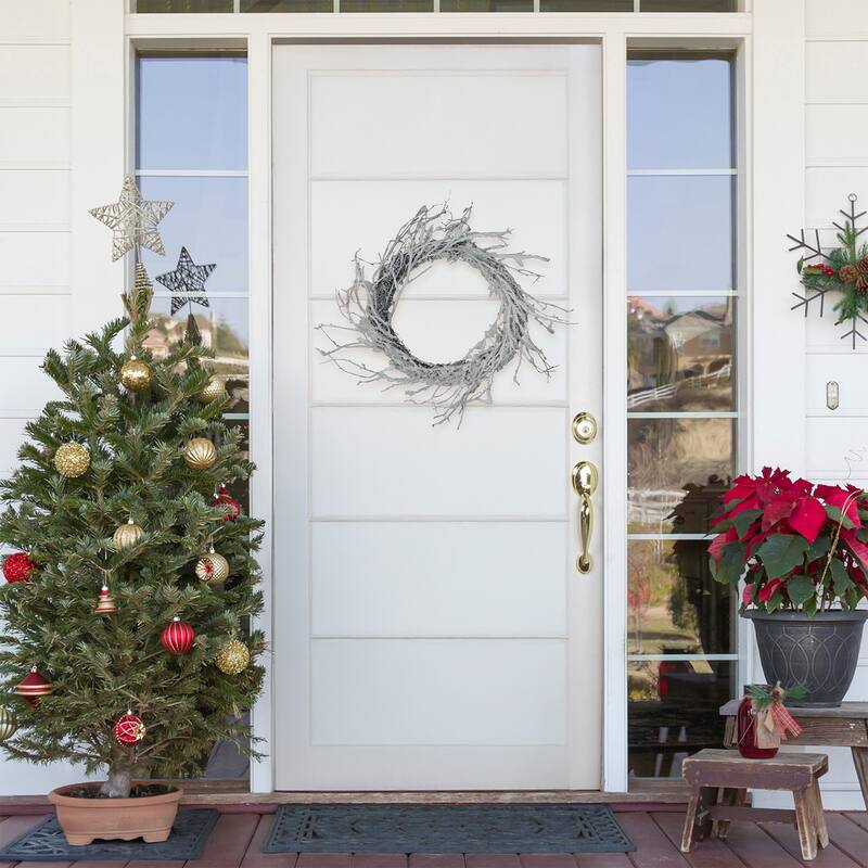 Snow Flocked Iridescent Glitter Twig Artificial Christmas Wreath 24"