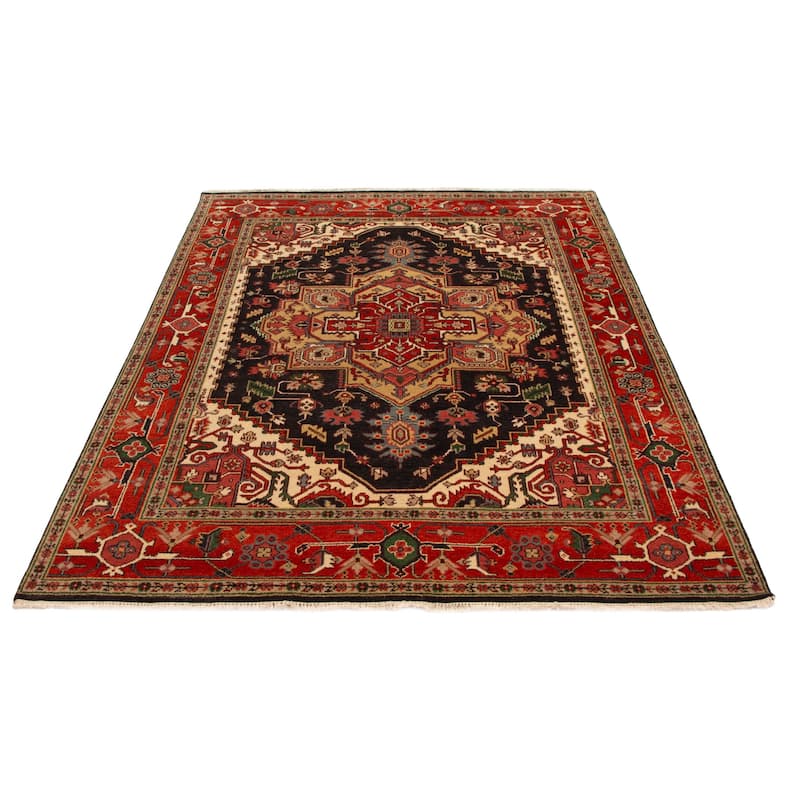 ECARPETGALLERY Hand-knotted Serapi Heritage Dark Navy Wool Rug - 7'10 x 9'11