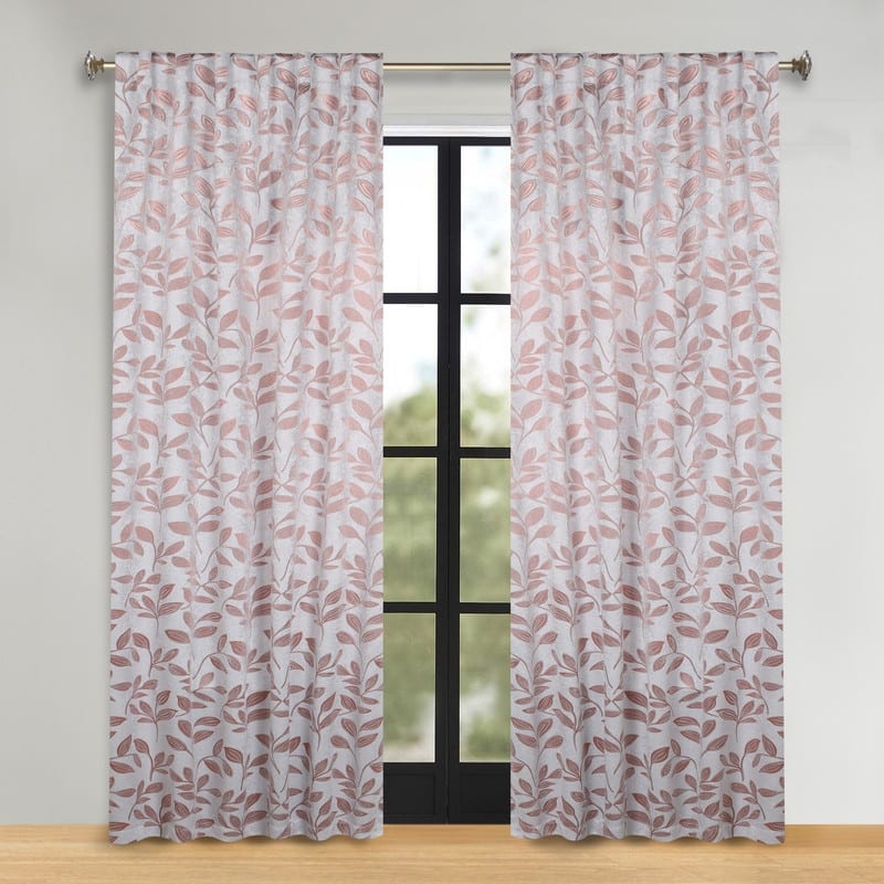 Superior Leaves Machine Washable Room Darkening Curtains with Back Tabs, Set of 2