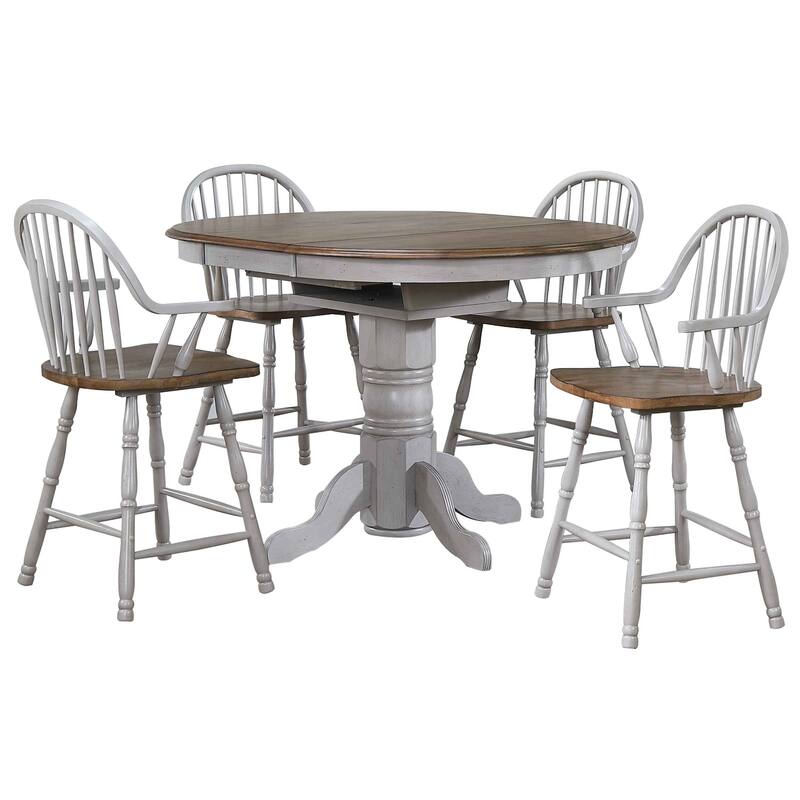 Extendable Dining Table Set - 5 Piece Pub Table & 4 Barstools - 42" Round to 60" Oval