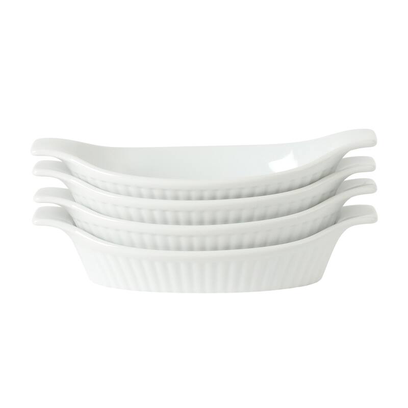 Gibson Home Gracious Dining Oval Au Gratin Baking Dishes, 4-Piece Set - 9oz or 15oz Oven Safe Ceramic with Handles - white - 9oz