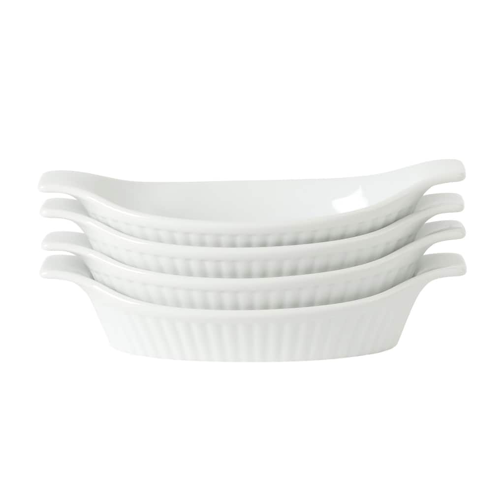 Gibson Home Gracious Dining Oval Au Gratin Baking Dishes, 4-Piece Set - 9oz or 15oz Oven Safe Ceramic with Handles - white