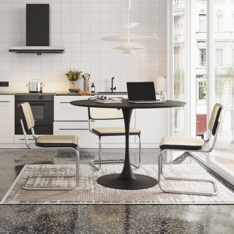 Modern Round Dining Table, Four Patchwork Tabletops with Metal Base