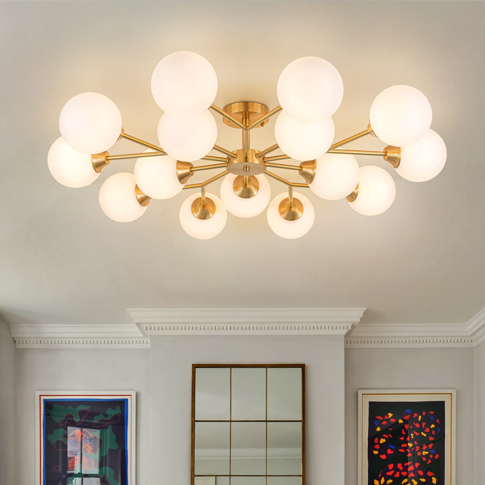 38.5" Mid Century Semi Flush Mount Ceiling Light Modern Sputnik Chandelier