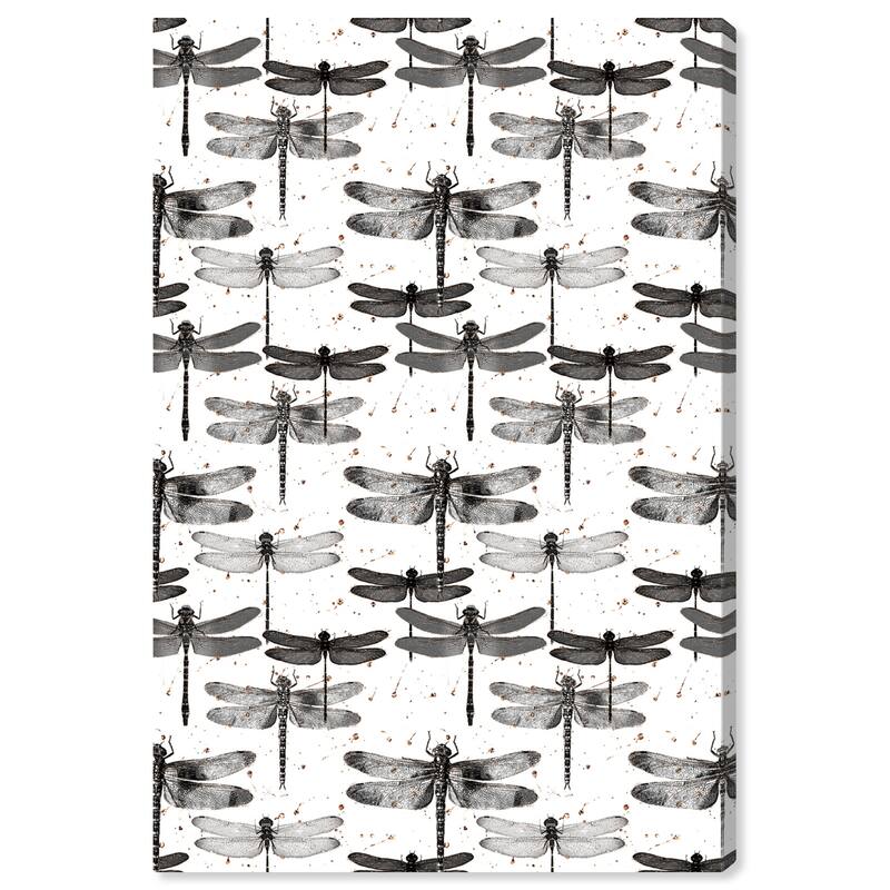 Wynwood Studio Canvas Animals Dragonfly Flight Gray and Dark Gray Rustic Wall Art Canvas Print