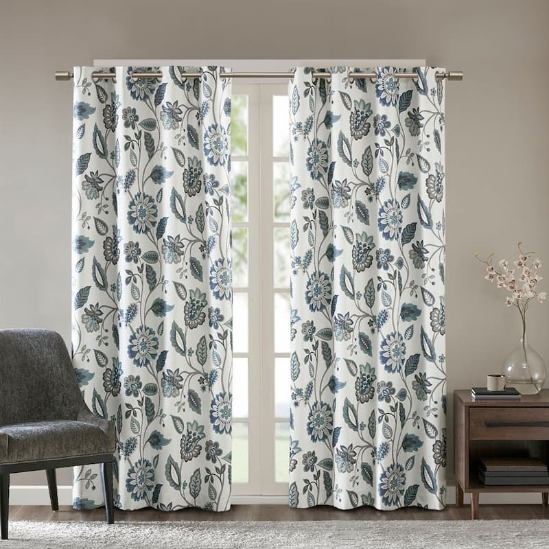 Jacquard Printed Room Darkening Curtain Panel - Aqua