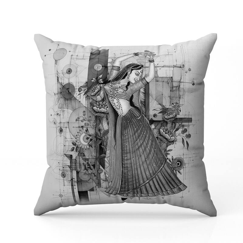 Gracefully Dancing Woman Indoor/Outdoor Reversible Throw Pillow Gray