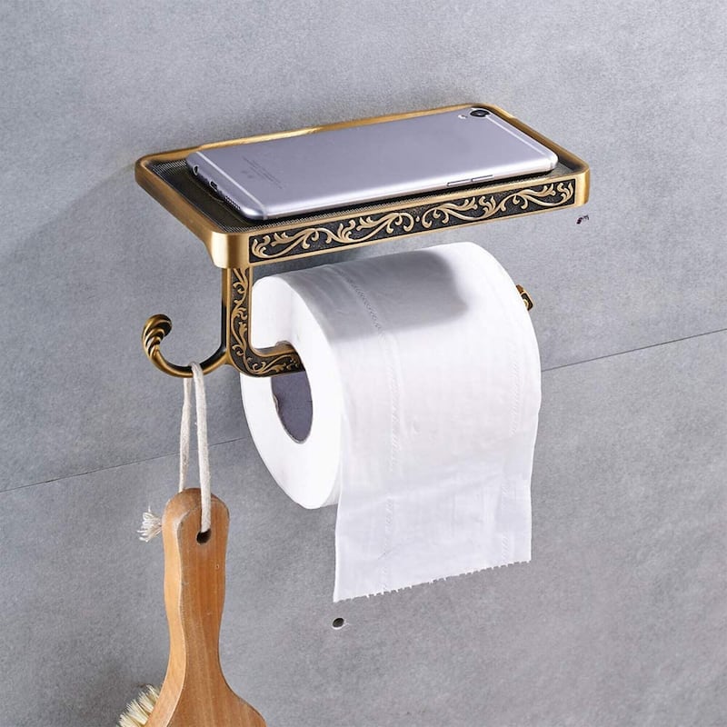 AITINKAN Wall Mount Toilet Paper Holder with Hook in Aluminum Bronze
