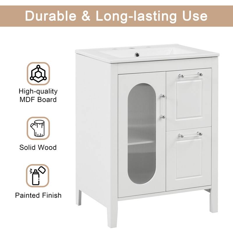 24" Bathroom Vanity with Sink, Bathroom Vanity Cabinet with Two Drawers and Door, Adjustable Shelf, Solid Wood and MDF