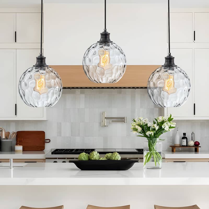 Starsky 3/5 Light Modern Linear Chandelier Cluster Kitchen Island Light with Glass Globe Shade - 3-Light - Hammered Glass