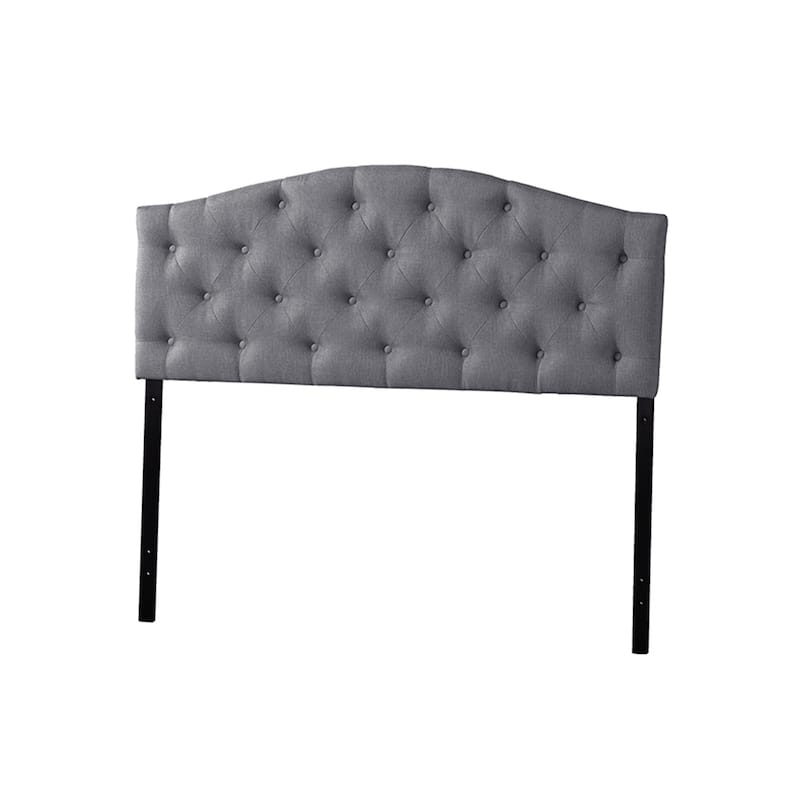 Contemporary Scalloped Upholstered Button-Tufted Fabric Headboard with Adjustable Legs and Solid Wood Frame