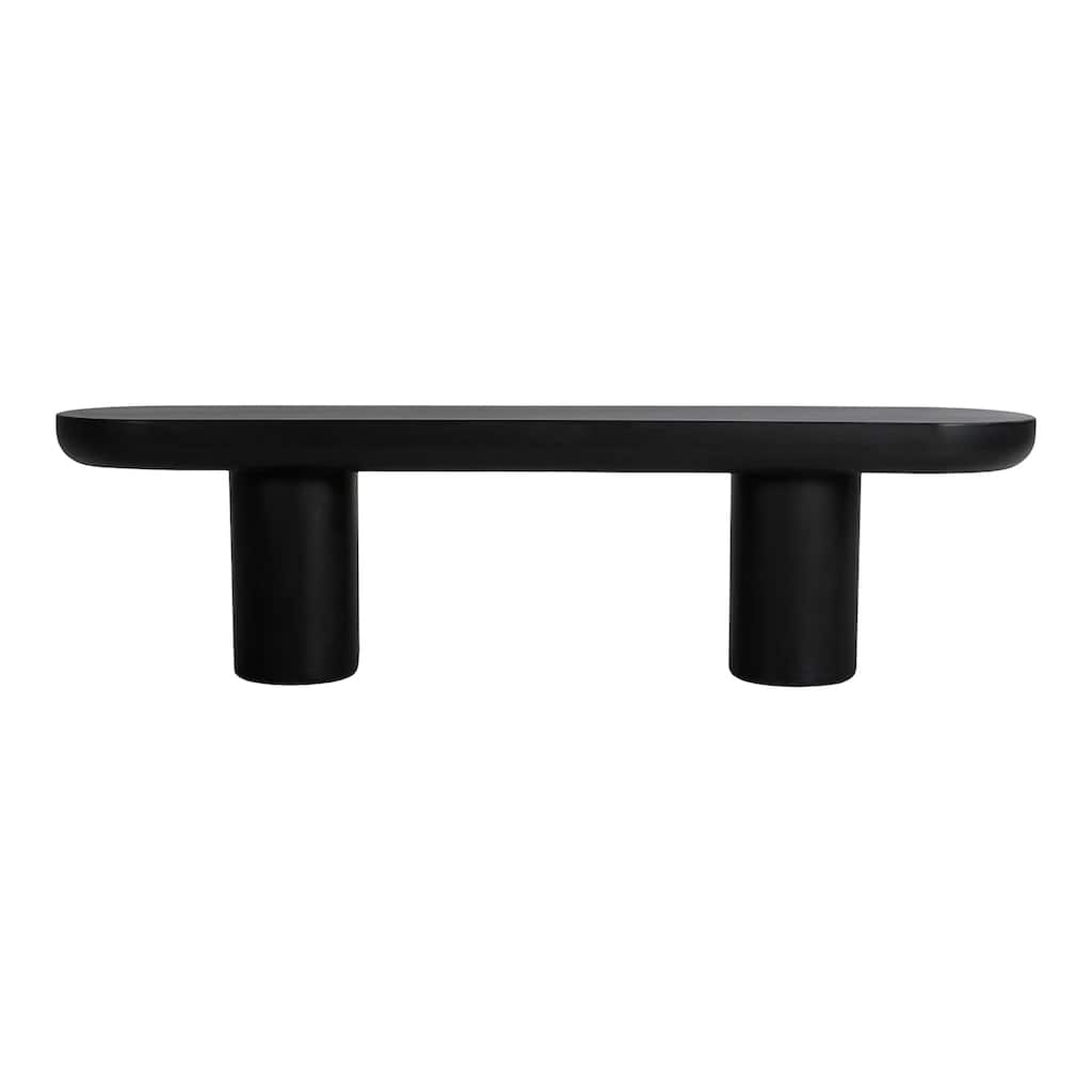 NADAAL STUDIOS Fenton Bench, Fiber-Reinforced Concrete Seat, Iron Frame, Black, Seats 3