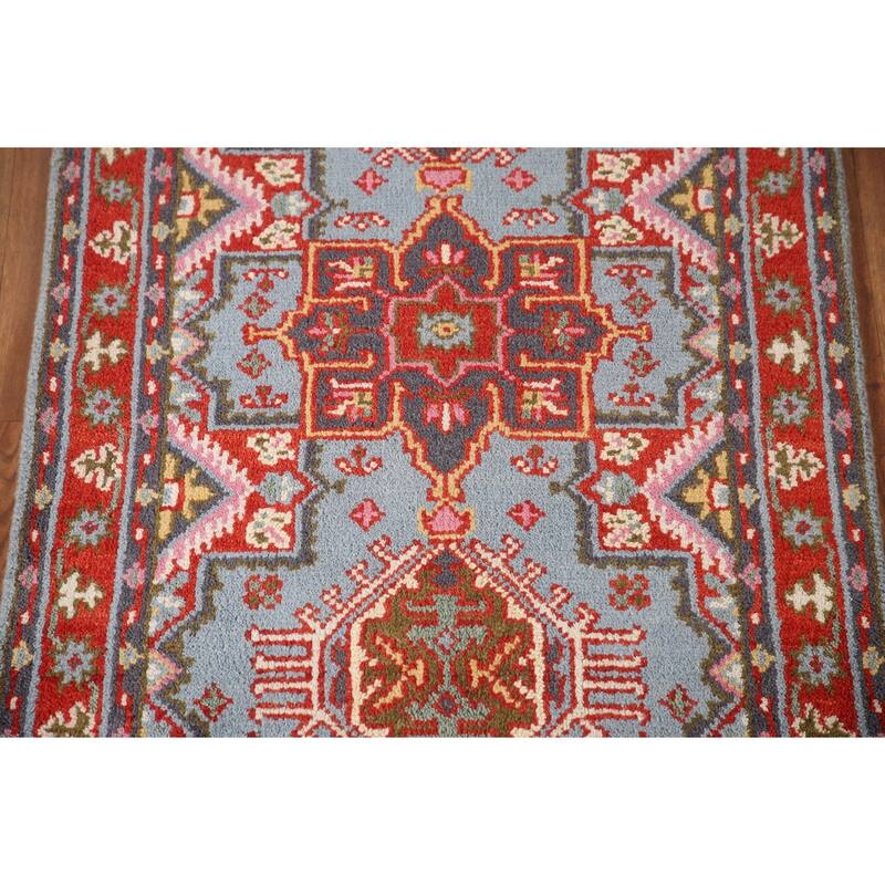 Geometric Heriz-Serapi Accent Rug Hand-Knotted Wool Carpet - 2'11"x 5'1"