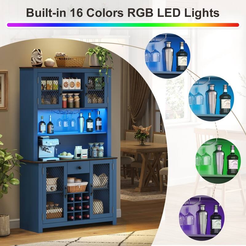 70.9" Kitchen Pantry Storage Cabinet with LED Light Strip, Power and USB Outlets