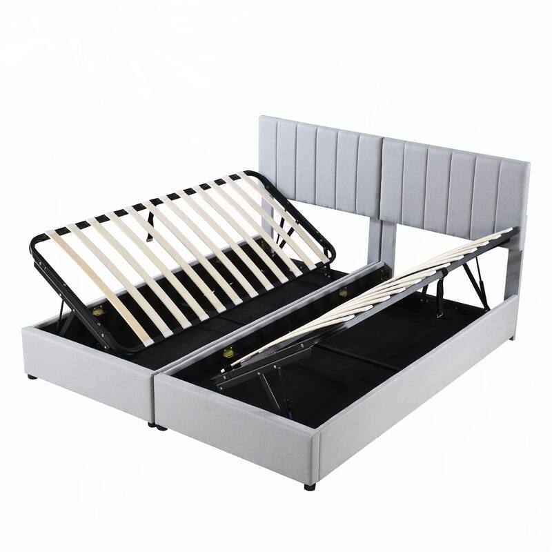 King Size Upholstered Platform Bed with a Hydraulic Storage System, Gray