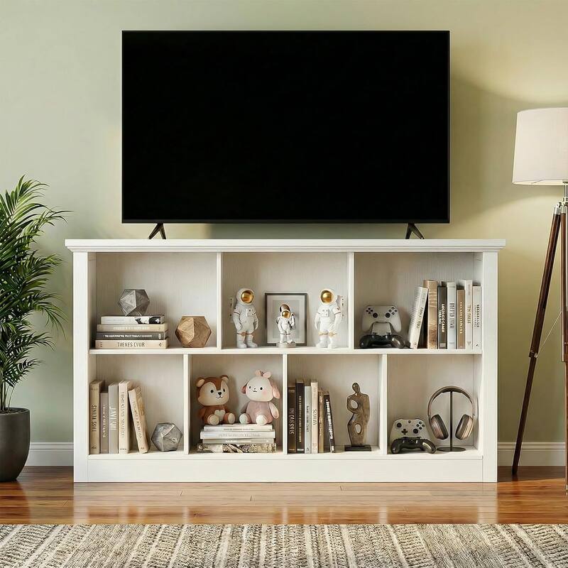 7/10 Cube Bookcase Organizer with Backpanel, 50" Wooden Storage Book Shelf for Living Room, Bedroom, Home Office, Kids Room