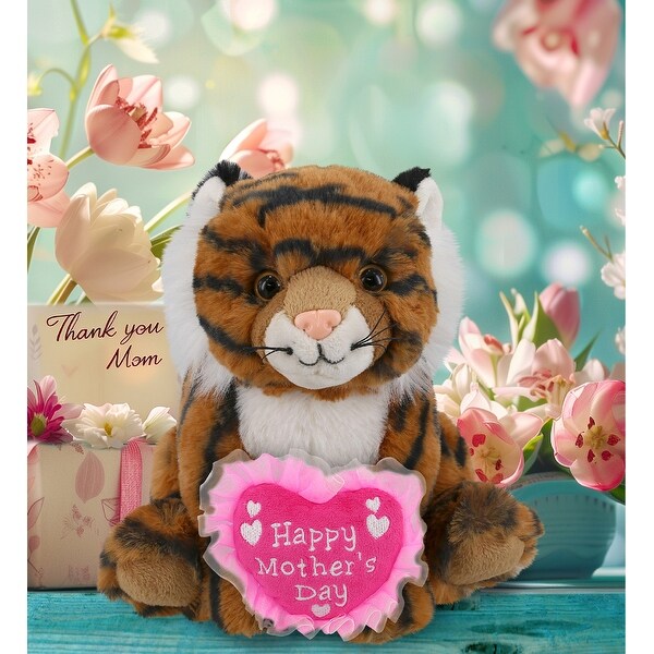DolliBu Happy Mothers Day Super Soft Plush Squat Tiger with Pink