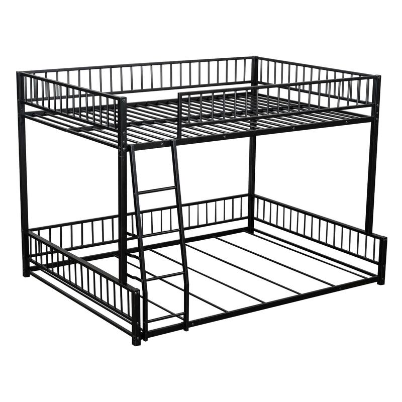 Full XL over Queen Metal Bunk Bed with Ladder and Safety Guardrails, Space-Saving Design, Black