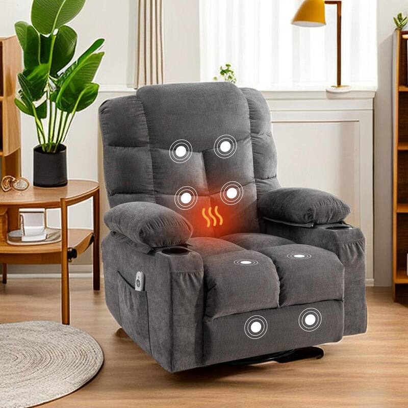 Heat Massage Recliners Chair with Rocking Reclining Sofa Loveseat Electric USB Charge Port - Grey