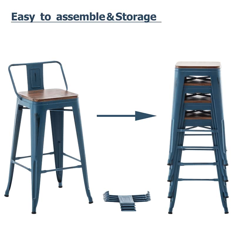 Bar Stools With Back set of 4 Industrial Metal Barstools with Wooden