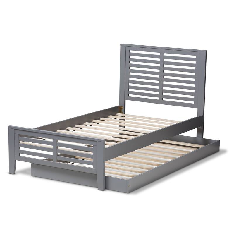Twin Platform Bed with Trundle - Modern Grey Wood Bed Frame - City Chic Style - Easy Assembly