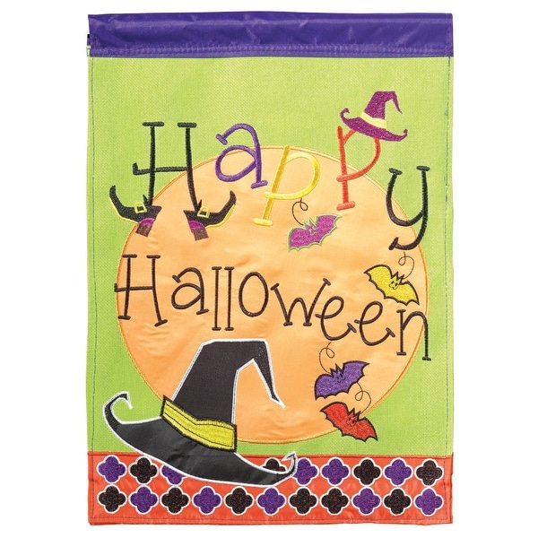 Purple and Green Double Sided "Happy Halloween" Burlap Garden Flag 18" x 13" - N/A