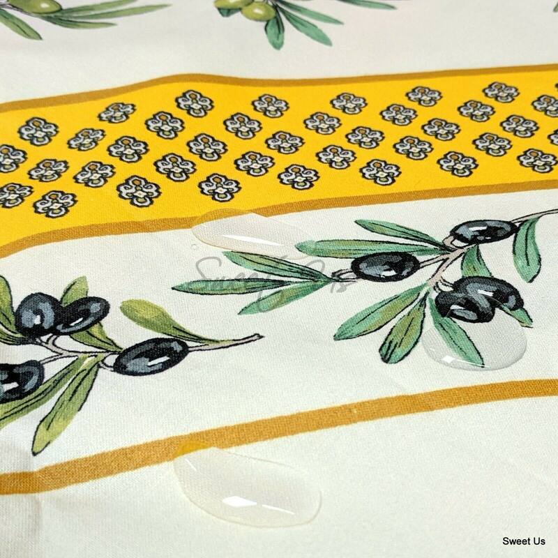 Wipeable Tablecloth Spill Resistant French Fleur Oliviers Collection - 71-inch Round - Yellow