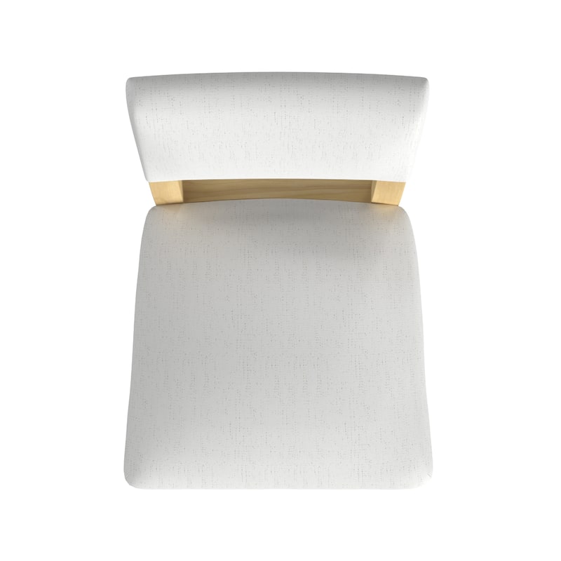 Bowo Counter Stool Chair, White Fabric Seat, Brown Hardwood Legs