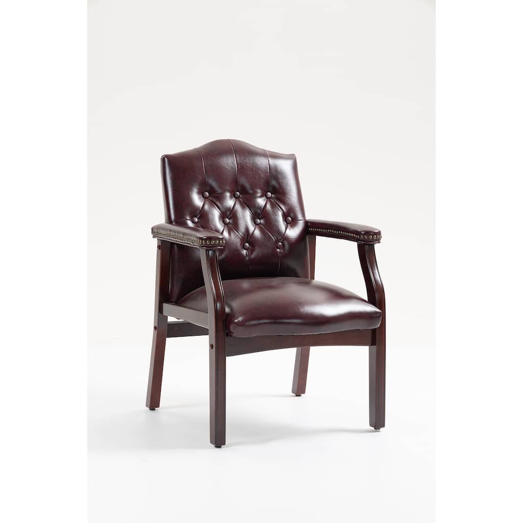 Leather Reception Guest Chairs W/Padded Seat and Arms Ergonomic Mid-Back Conference Office Guest Chairs