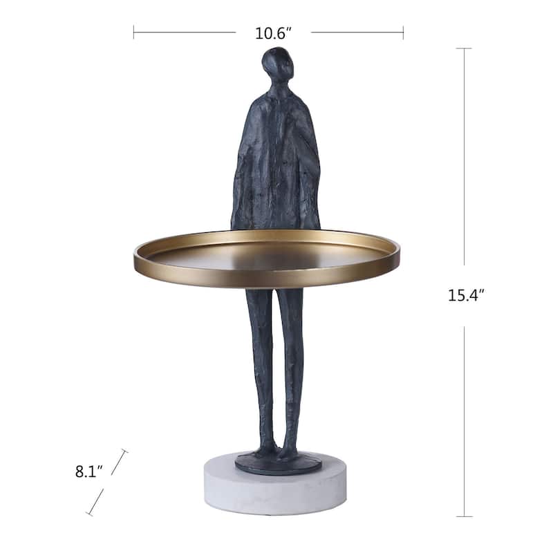 Dann Foley - Figural Sculpture with Brass Tray - Midnight Blue Finish - Cast Iron Zinc