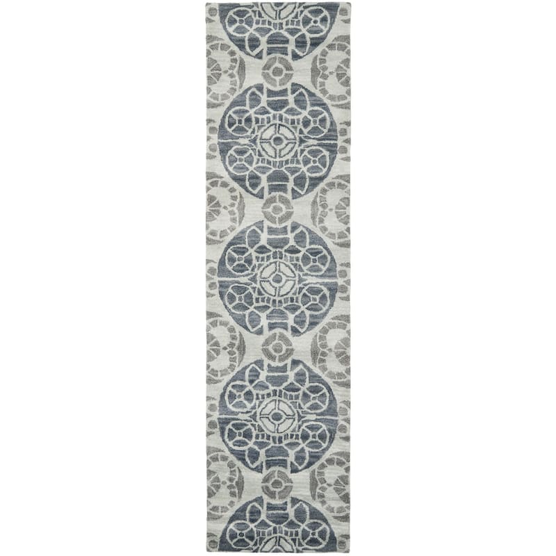 SAFAVIEH Handmade Wyndham Dinie Modern Wool Rug - 2'3" x 7' Runner - Silver/Blue